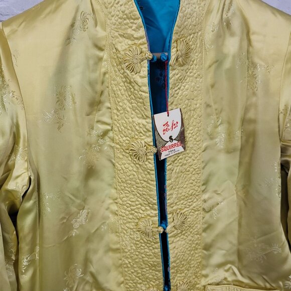 Vtg Solz Squirrel Aqua Blue Floral Reversible Kimono Embroidered Jacket Medium - Picture 7 of 9